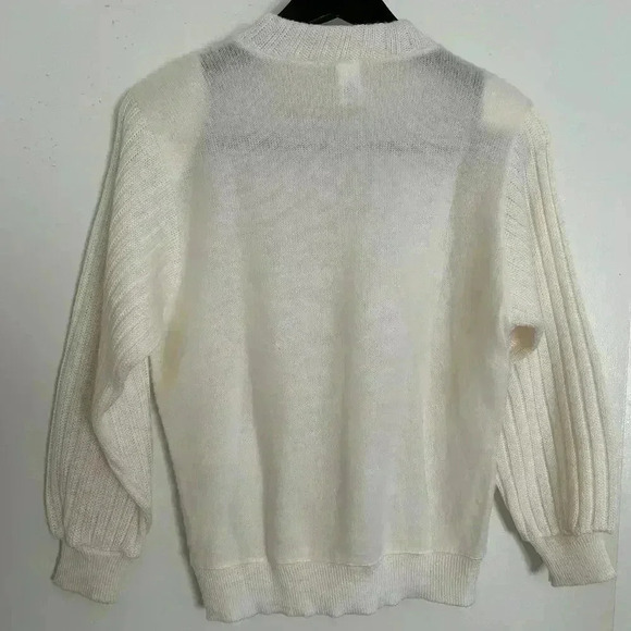 Vintage Knit Sweater Embroidered White Silver Floral Made in Italy Women's 12 - Picture 2 of 5